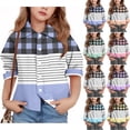 thumbnail image 1 of Avtoify Fall Girls Short Sleeve Shirts Plaid Stripe Print 3-16 Long Sleeve Turn Down Neck Soft Light Cotton Unisex Outer Shirt Top, 1 of 7