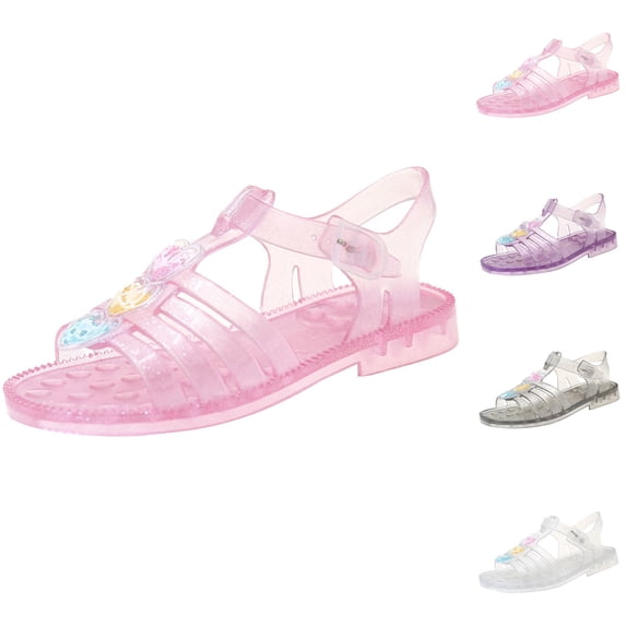 Avtoify Girls 1–9 Years Old Little Girl Heart Jelly Hollow Roman Soft Sole Summer Daily Seaside Princess Footwear