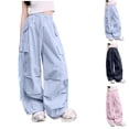 thumbnail image 1 of Avtoify Girls Fall Casual Pants Solid Color Multi Pocket Loose Elastic Cargo Trousers Soft Thin Fabric for 5-16 Years Old Boys Girls Daily Match, 1 of 6