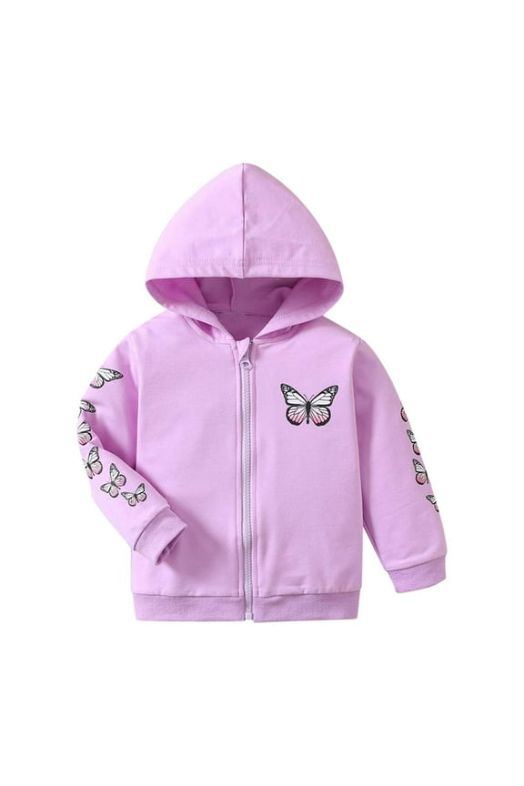 Girls Hoodies Casual, Girls Fall Jacket Lightweight Leisure, 1-6 Years Old Children's Fashion Wing Pattern Zipper Long Sleeve Hooded Casual Jacket/Coat
