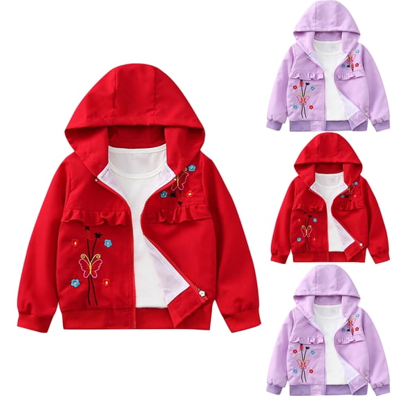 Avtoify Fall Girls Long Sleeve Casual Jackets Solid Color Hooded Zip Light Jacket For Young Kids Long Sleeve Crew Neck Relaxed Outdoor Outer Top