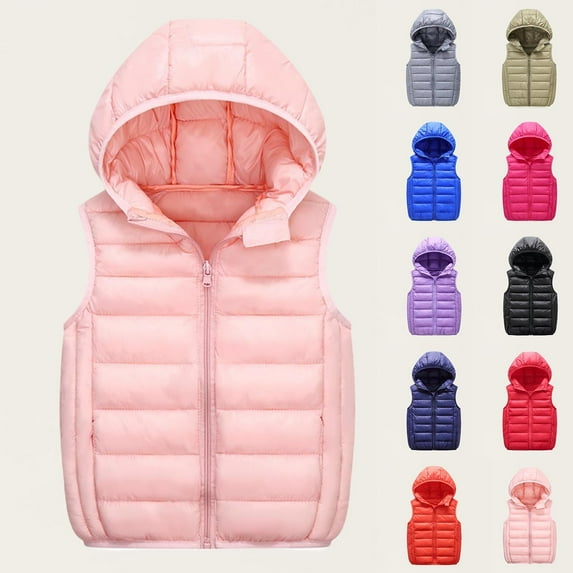Avtoify Girls Hoodies Casual, Girls Fall Jacket Lightweight Leisure, Children's Solid Color Hooded Zip-Up Warm Sleeveless Jacket Medium Size Children's Casual Jacket