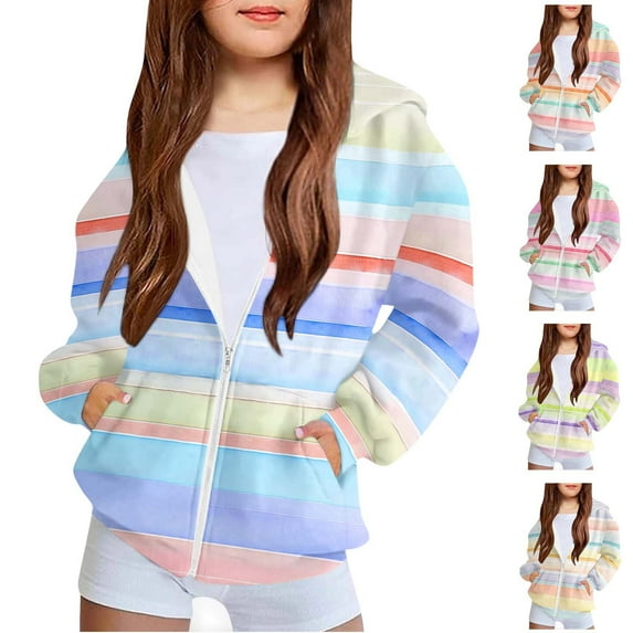 Avtoify Girls Hoodies Casual, Girls Fall Jacket Lightweight Leisure, Toddler Boy and Girl Fashion Print Long Sleeve Pocket Zip Hooded Jacket