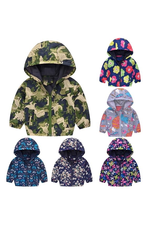 Girls Hoodies Casual, Girls Fall Jacket Lightweight Leisure, Toddler Children's Boys and Girls Fashion Flower Car Pattern Windproof Hooded Jacket