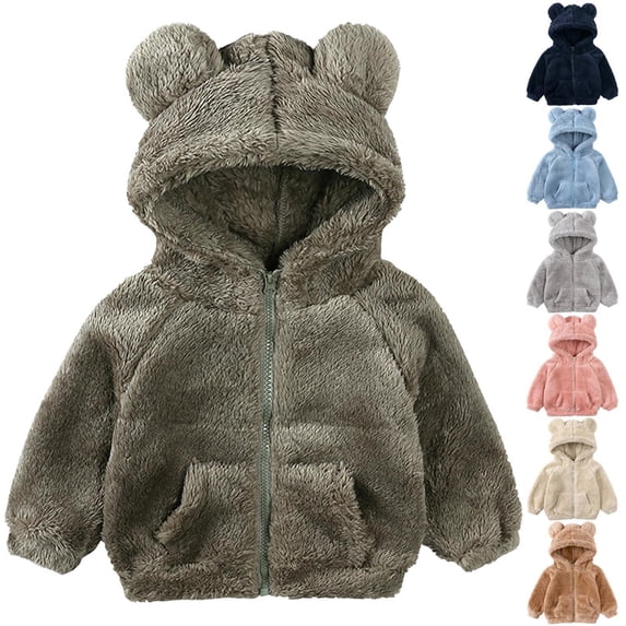 Avtoify Girls Fall Long Sleeve Casual Outwear Solid Color Fleece Hooded Light Top for Toddler 9 Months to 7 Long Sleeve Zip Front Outer Layer