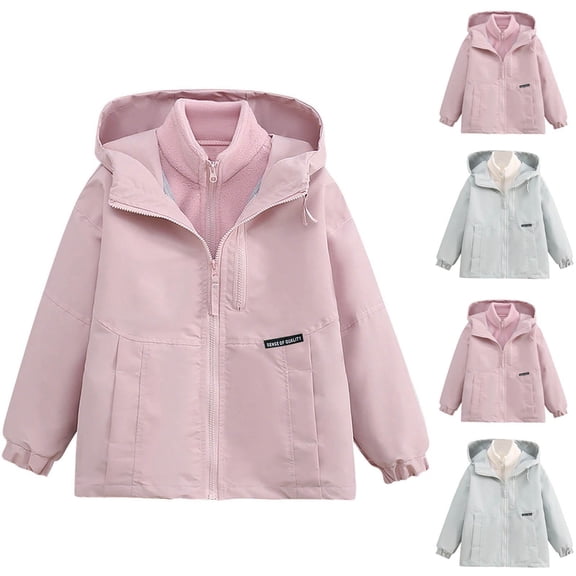 Avtoify Girls Hoodies Casual, Girls Fall Jacket Lightweight Leisure, Unisex Children's Winter Windproof and Waterproof Three-In-One Outdoor Fleece Hooded Jacket