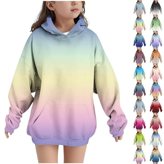 Avtoify Girls Hoodies Casual, Toddler Girls Fall Clothes, Children's Long-Sleeved Patterned T-Shirt with Plain Round Collar, Suitable for Boys and Girls, Age-Appropriate Hooded Sports Shirt