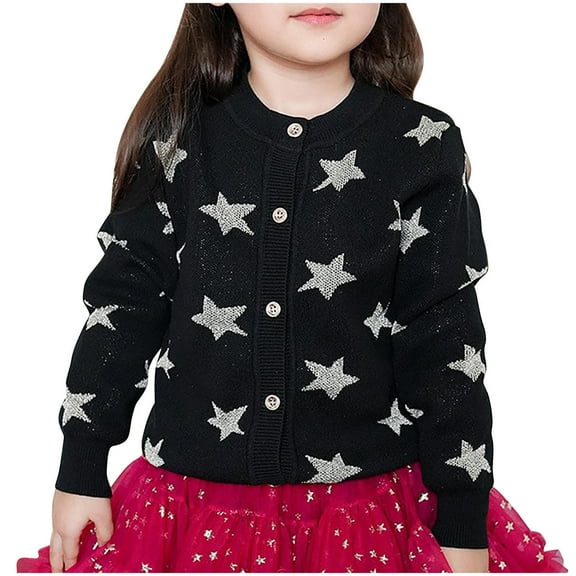 Avtoify Girls Jacket Casual, Girls Fall Jacket Lightweight Leisure, 2-12 Years Old Children's Fashionable Star-Shaped Button Round Neck Sweater Cardigan Long Sleeve Hooded Casual Jacket / Coat