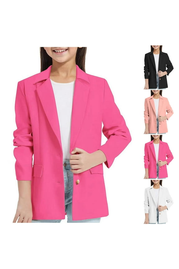 Girls Jacket Casual, Girls Fall Jacket Lightweight Leisure, 3-14 Years Old Girl Fashion Blazer Long Sleeve Lapel formal Jacket Pocket top