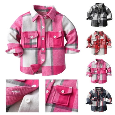 Toddler Baby Boy Girl Flannel Plaid Shirt Jacket Long Sleeve Button Down Shacket Coat Fall Winter