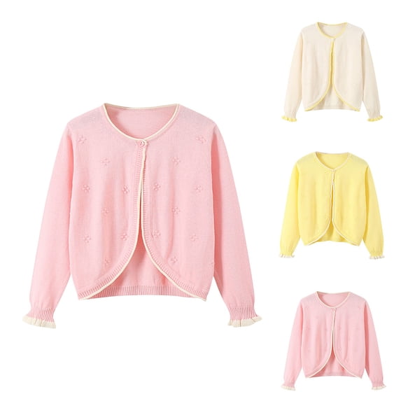 Avtoify Girls Jacket Casual, Girls Fall Jacket Lightweight Leisure, Children's Solid Color Knit Cardigan with Buttons Short Cardigan top