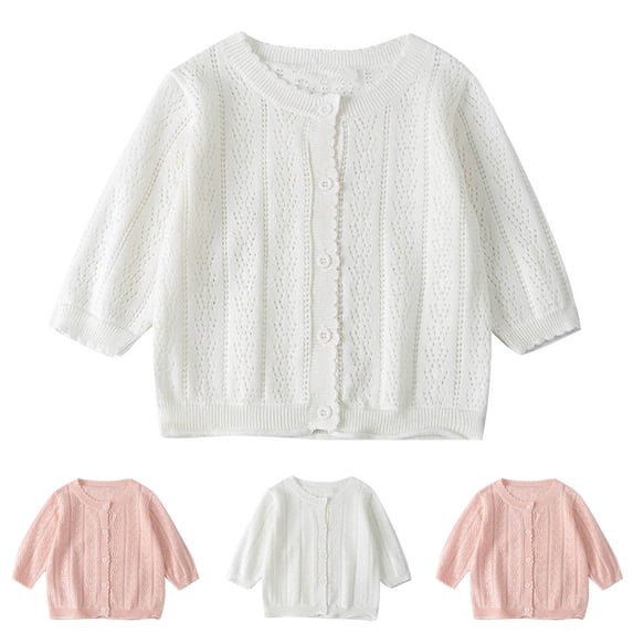 Avtoify Fall Girls Long Sleeve Casual Jackets Solid Color Breathable Long Sleeve Button Cardigan For Girls 6 Months To 3 Crew Neck Thin Outer Sweater