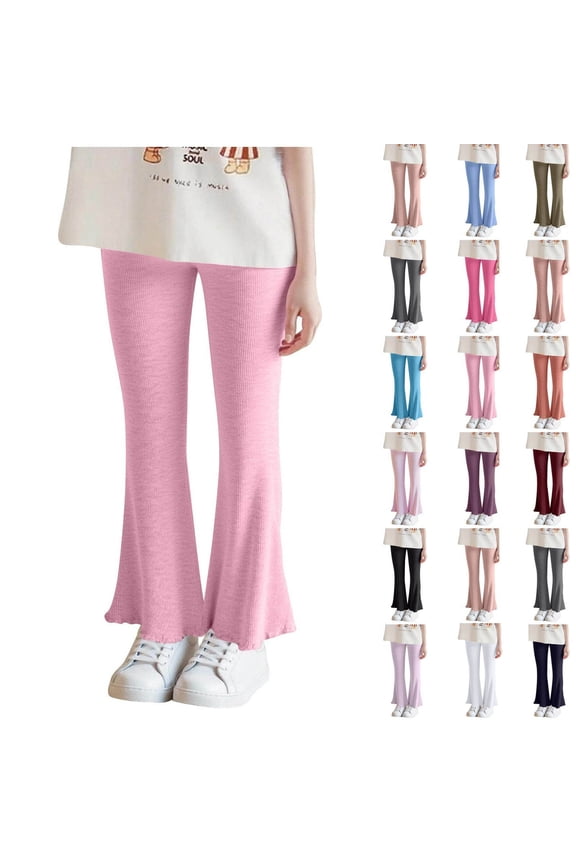 Fall Girls Pants Solid Color Ruffle Cuff Elastic Flared Base Trousers Soft Fabric for 2-8 Years Old Boys Girls Daily Outer Wear