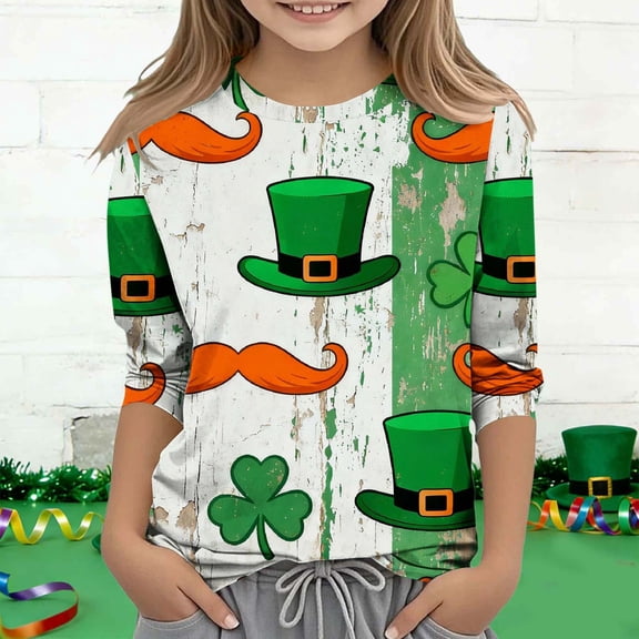 Avtoify Girls Long Sleeve Shirts Boys' and Girls' Casual Originality Printed 3/4 Sleeve Round Neck Top for 3-14 Years