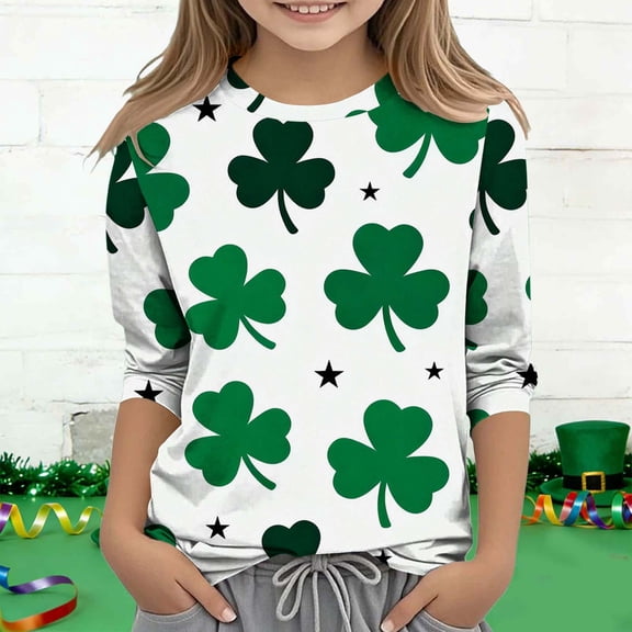 Avtoify Girls Long Sleeve Shirts Boys' and Girls' Casual Originality Printed 3/4 Sleeve Round Neck Top for 3-14 Years