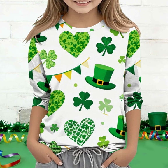 Avtoify Girls Long Sleeve Shirts Boys' and Girls' Casual Originality Printed 3/4 Sleeve Round Neck Top for 3-14 Years
