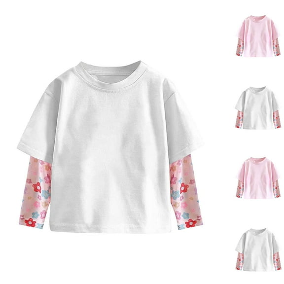 Avtoify Girls Long Sleeve Shirts Casual, Toddler Girls Fall Clothes, Boys' Summer Floral Ice Silk Sun Protection Jacket and Fake Two-Piece Long Sleeve Printed-Mosquito T-Shirt