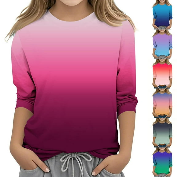 Avtoify Girls Long Sleeve Shirts Casual, Toddler Girls Fall Clothes, Children's Fashion Solid Color 3/4 Sleeve Round Neck top/Shirt