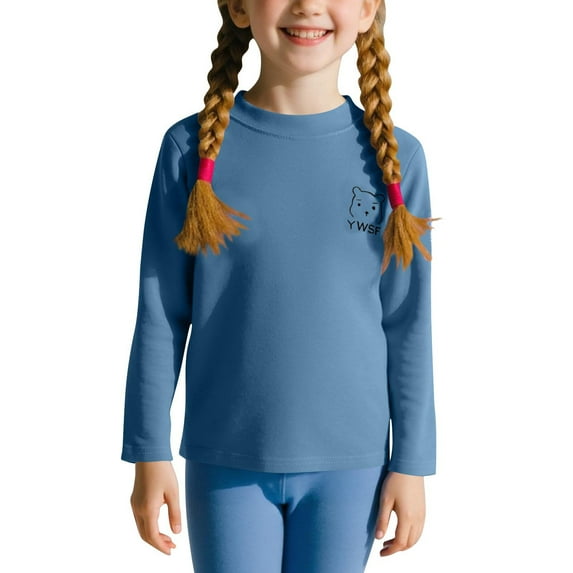 Avtoify Girls Long Sleeve Shirts Casual, Toddler Girls Fall Clothes, Children's Long-Sleeve T-Shirt Plain Color Sleepwear Round Neck Plain Color Shirt Suitable for Boys and Girls to Wear