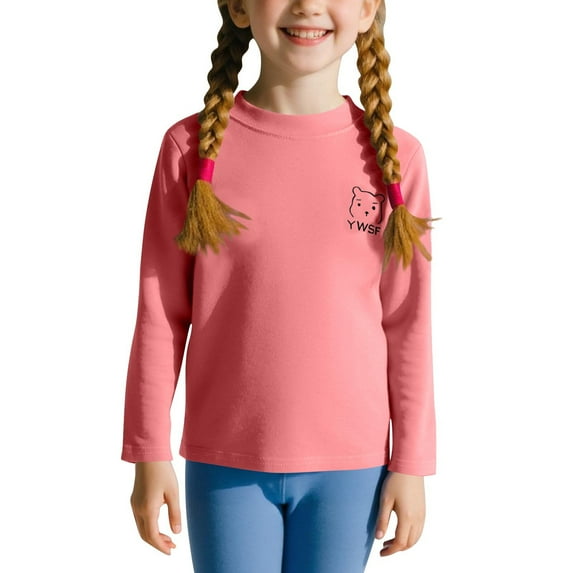 Avtoify Girls Long Sleeve Shirts Casual, Toddler Girls Fall Clothes, Children's Long Sleeve T-Shirt Solid Color Sleepwear Round Neck Solid Color top Suitable for Boys and Girls