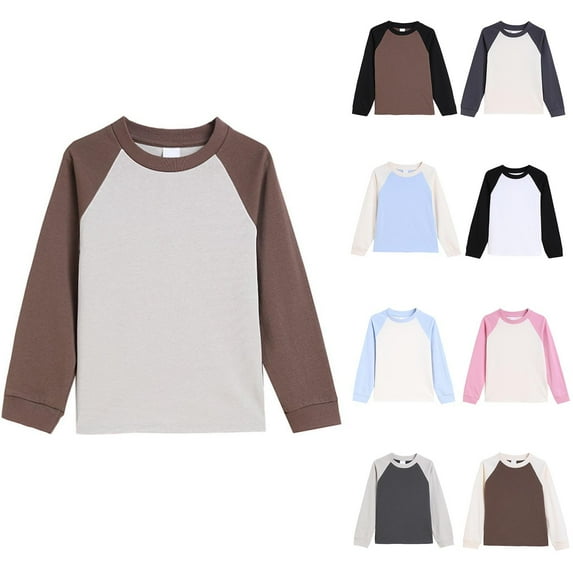 Avtoify Girls Long Sleeve Shirts Casual, Toddler Girls Fall Clothes, Children's Solid Color Long Sleeve Round Neck Shirt Suitable for Boys and Girls Casual Comfortable Basic Shirt