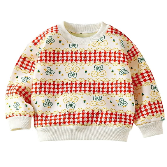 Avtoify Girls Long Sleeve Shirts Casual, Toddler Girls Fall Clothes, Children's Thickened Printed Knitted Crew Neck Long Sleeve Sweater top