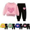 thumbnail image 1 of Avtoify Girls Long Sleeve Shirts Casual, Toddler Girls Fall Clothes, Children's Unisex Soft Long Sleeve top and Pants Set with Solid Color Heart Pattern, 1 of 5