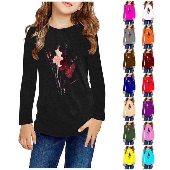 Avtoify Girls Long Sleeve Shirts Casual, Toddler Girls Fall Clothes, Girls Long Sleeve Printed Shirt, Round Neck, Casual formal Lady top