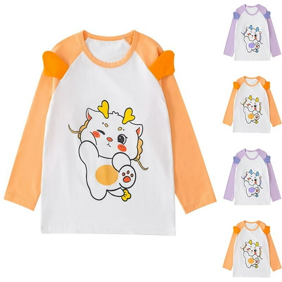 Avtoify Girls Long Sleeve Shirts Casual, Toddler Girls Fall Clothes, Summer Small and Medium Boys Printed Long Sleeve Crew Neck T-Shirts Children's Casual Wear