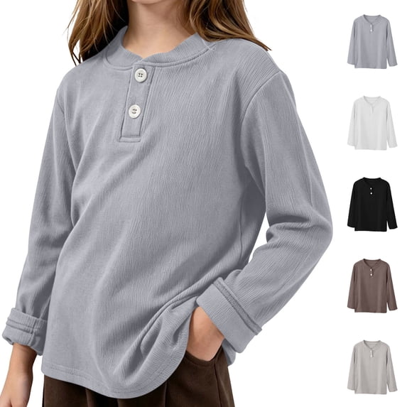 Avtoify Girls Long Sleeve Shirts Children's Solid Color Long Sleeve Round-Neck Blouses Bottom Shirt Tops