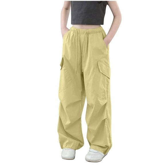 Avtoify Girls Pants Causal, Girls Sweatpants Plus Size, Children's Solid Color Loose Elastic Waist Work Pants Medium Size with Pockets Adult Pants