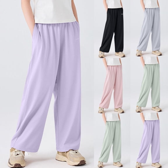 Avtoify Girls Pants Causal, Girls Sweatpants Plus Size, Children's Summer Solid Color Casual Sports Pants with Pockets Full Length