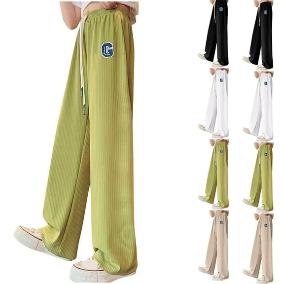 Avtoify Girls Pants Causal, Girls Sweatpants Plus Size, Ice Silk Wide Leg Pants for Girls In Summer Thin and Hanging Casual Pants Children's Straight Leg Sports Pants
