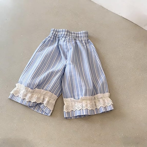 Avtoify Girls Pants Children's Small Print Loose Casual Versatile Wide Leg Cropped Pants Kids