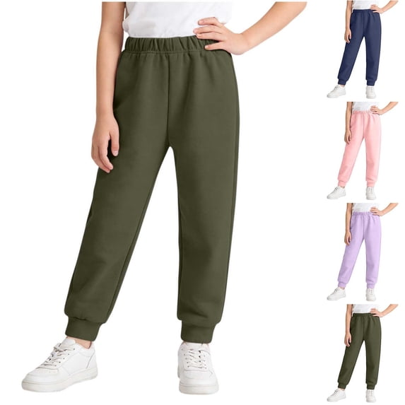 Avtoify Girls Pants Children's Solid Color Elastic Waisted Pants Medium and Large Children's Casual and Comfortable Pants