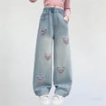 thumbnail image 1 of Avtoify Girls Pants Girls' and Fall Straight Leg Jeans Middle and Large Sized Elastic Waist Loose Wide Leg Pants, 1 of 6