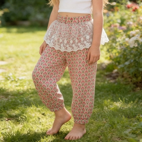 Avtoify Girls Pants Kids Girls Fashion Comfortable Print Sweet Lace Tapered Pants