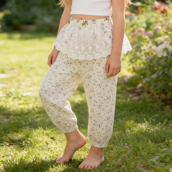 Avtoify Girls Pants Kids Girls Fashion Comfortable Print Sweet Lace Tapered Pants