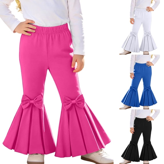 Avtoify Girls Pants Toddler Kids Girls Fashion Sweet Solid Color Bowknot Elasticity Flared Trousers Casual Pants