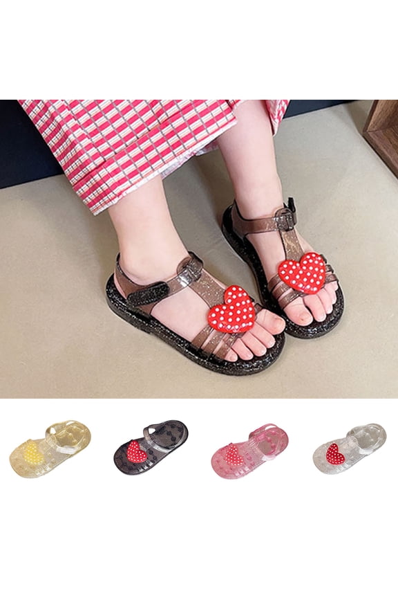 Girls Thick Soled Comfortable Heart Decorated Crystal Shoes Summer Girls Shoes Jelly Princess