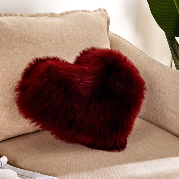 Avtoify Heart Shaped Throw Cushion Plush Pillows Gift Home Sofa Decoration Wine Red