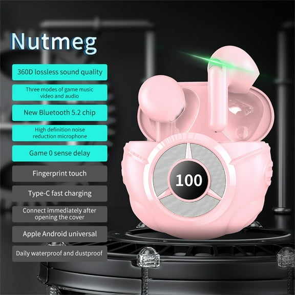 PRETXORVE Hi-Fi TWS-Headphones Touch-Control Digital Display Bluetooth 5.2 Insensible Wearing MIni Wireless Earphones Polished Novelty Appearance Earbuds Headset pink