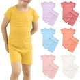 thumbnail image 1 of Avtoify Kids Boys Round Neck Short Sleeve Solid Color T Shirt Summer Kids Low Waisted Shorts Outfits, 1 of 6