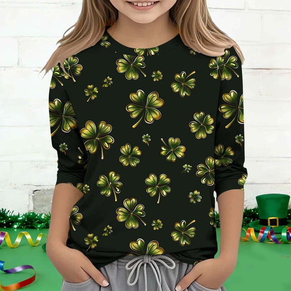 Avtoify Kids Long Sleeve Shirts Boys' and Girls' Casual Originality Printed 3/4 Sleeve Round Neck Top for 3-14 Years