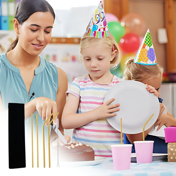 PRETXORVE Kitchen Supplies 304 Color Metal Stainless Steel Straws Portable Set Reusable Bar Drinks Milk Tea Straws 5pc