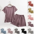 thumbnail image 1 of Avtoify Loose Solid Color Summer Suspender Home Wear Two Piece Pajama Sets Womens Lounge Set, 1 of 7