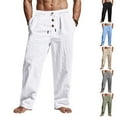 thumbnail image 1 of Avtoify Man Solid Color Beach Button Style Loose Friendly Ventilate Linen Shorts for Men Trousers, 1 of 7