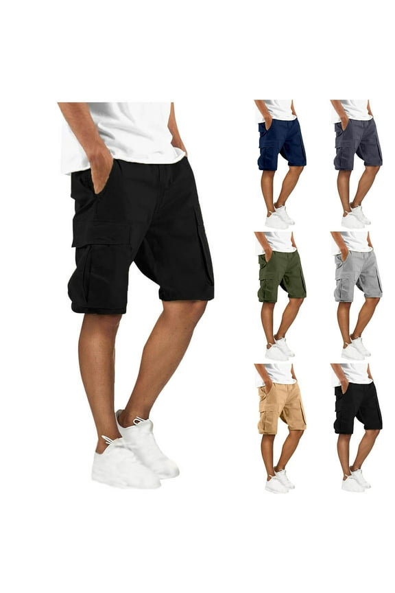 Man Solid Color Loose Casual Multi Pocket Drawstring Workwear Pant for Men Half Shorts