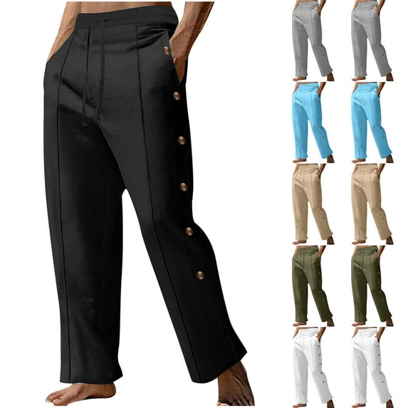 Avtoify Men Solid Color Casual Fashion Drawstring Button Ventilate Loose Straight Barrel Mens Shorts Casual Pants