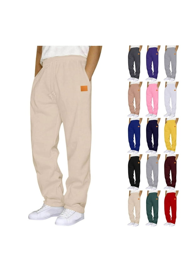 Men's Casual Sports Sweatpants Straight Leg Fashion Trend Solid Color Leather Label Mens Shorts Pants